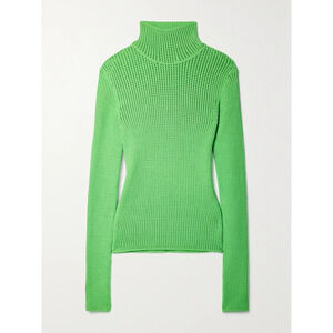 Nanushka 'Senna' Green Open-Knit Cotton-Blend Turtleneck Sweater Size M